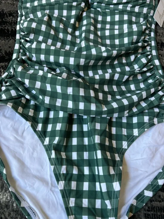 NWT ANNE COLE Gingham Ruched One Piece Bathing Suit - Picture 5 of 12